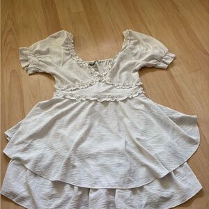 White Ruffle Tiered Short Sleeve Dress